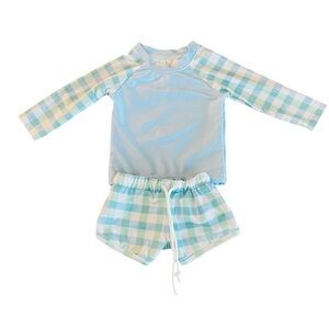 Busy Beess Smocks Infant Swim Set - Blue and Green Checkered Size 9 Months